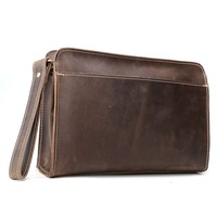 Vintage Genuine Leather Zipper Clutch Bag Handmade Wrist Wallet Travel Shopping Vintage Genuine Leather Zipper Clutch Bag Handmade Wrist Wallet Travel Shopping