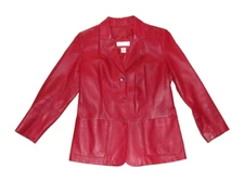 Preston & York Petites Red Leather Lamb Skin  3 Button Jacket Womens Size PM