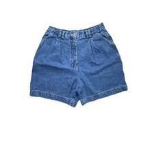Vintage Women's 90's Pleated Sky Dyed Denim Shorts, Mom, High Rise, 30