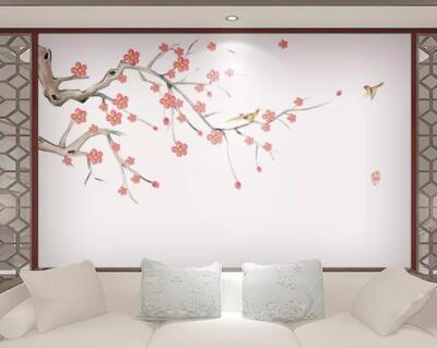 3D Red Petal Branch K4831 Wallpaper Mural Self-adhesive Removable Sticker Kay