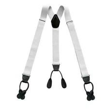 New White / Black Button On Elastic Real Leather Suspenders Tuxedo Braces USA