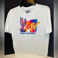 MTV Cactus and Aloe Logo Retro Graphic T-Shirt Short Sleeve Size Large