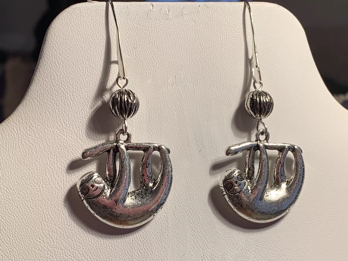50 Off Sale HAND CRAFTED SILVER PEWTER SLOTH EARRINGS NEW eBay