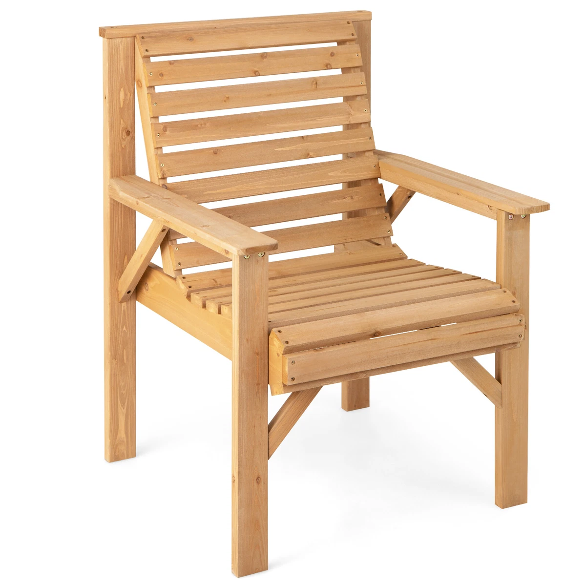 Patio Fir Wood Chair Dining Inclined Backrest Garden Backyard