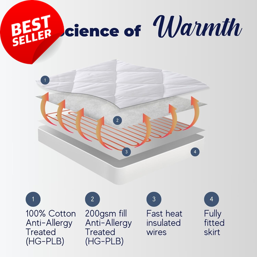 King Electric Blanket 350GSM Cotton Quilted anti Bacterial 8 Heat Settings - Picture 8 of 12