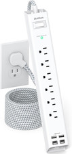 Extension Cord 10 Ft - Long Power Strip Surge Protector, 6 AC Outlet 4 USB