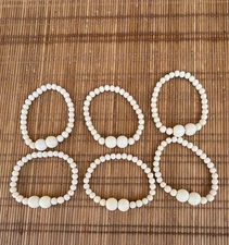 Wood Bead Curtain Drapes Cream White Stretch Tiebacks Set of 6 Curtain Holdbacks