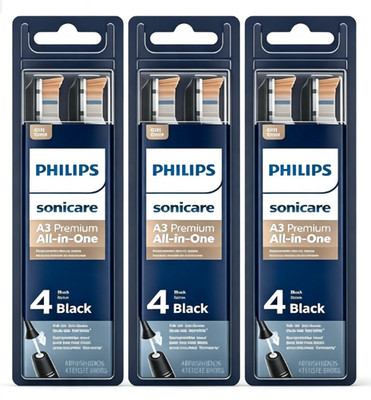 12-Pack Genuine Philip A3 Premium All-in-One Sonic Toothbrush Replacement Black