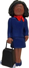 Flight Attendant Female African-American Personalized Christmas Tree Ornament