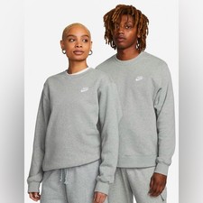 Nike Sportswear Club Fleece Men's Crew Dark Grey Heather/White Size Small