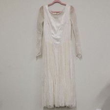 Vintage Wedding Dress Festival Cream Sheer Long Sleeve Dress