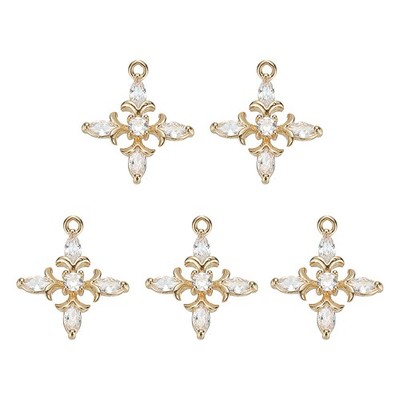 5 Pcs Crystal Rhinestone Cross Charms, Copper Mini Pendant Bead, White
