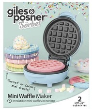 Image of Mini Waffle Maker Iron Dessert Maker 550W Sorbet Pastel Blue Giles & Posner NEW!