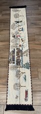 Christmas Table Runner Long 13x75 Inch Kids Building Snowman Woven Tapestry EUC