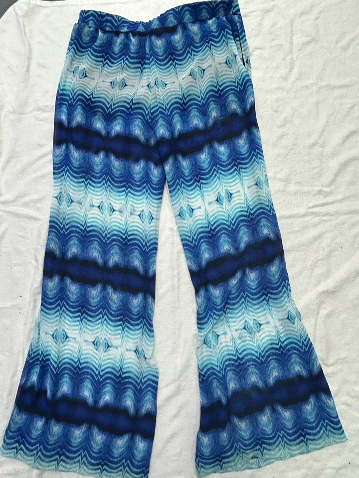 Bisou Bisou Women's Blue Sheer Wide Leg Pants, Size Medium. 3O - Image 2 of 4