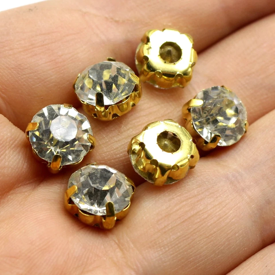 Artesanal Dorado Cristal Transparente Vidrio Rosa Montes Coser en Estrás Cuentas 3mm-10mm Foto 4 de 4