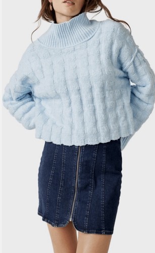 Free People Care Soul Searcher Mock NeckSweater Blue Sz XS