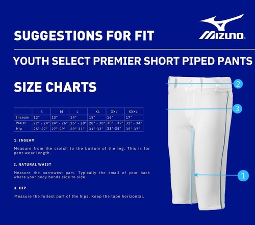 Mizuno Boys Youth Premier Short Piped Pant M White-Navy, White/Navy, Medium US - Bild 1 von 1