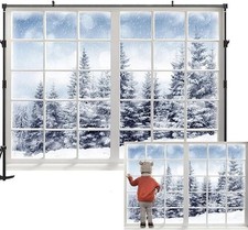 10x6.5ft Soft Fabric Winter Backdrop Forest Winter Window Backdrop Winter Won...