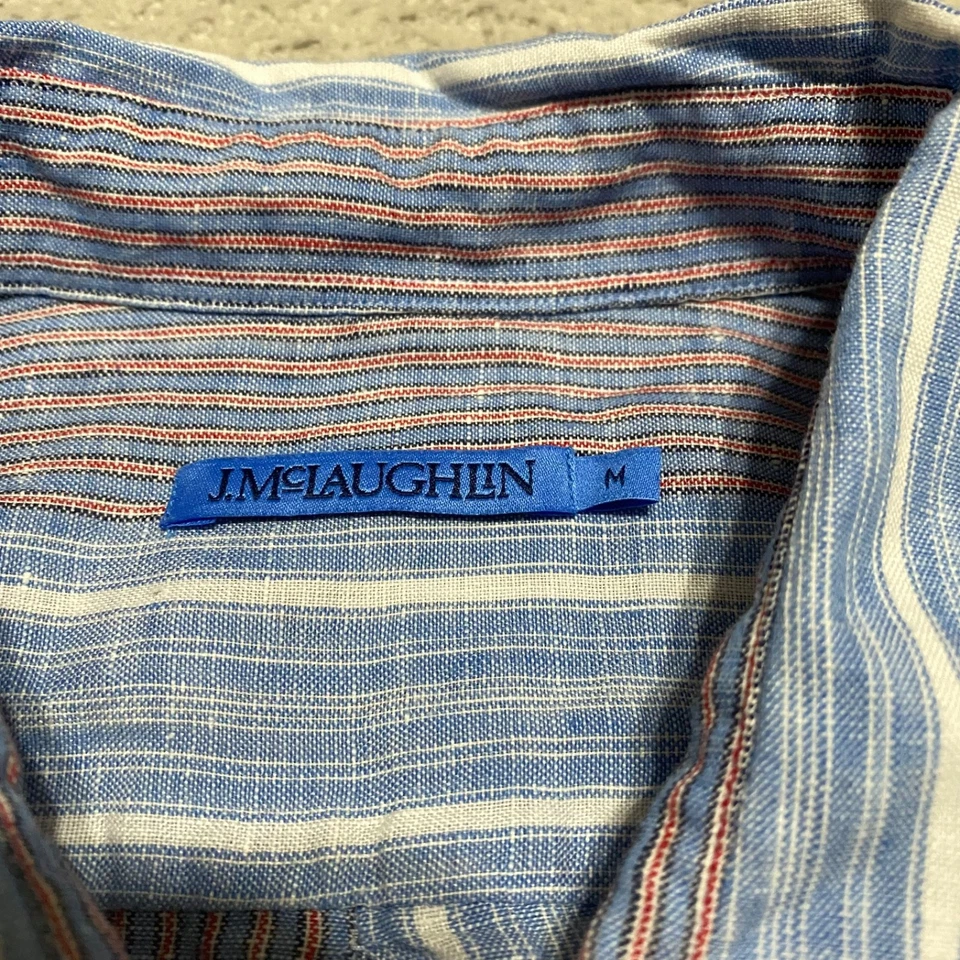 J. McLaughlin Mens Medium Shirt Multicolor Striped Button-Front Linen - Image 3 of 4