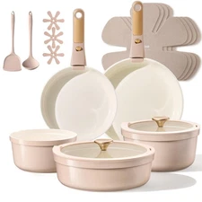 18 Pcs Ceramic Cookware Set Titanium Nonstick with Detachable Handles, Non To...