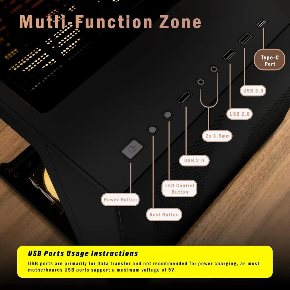 PC CASE ATX Mid-Tower Gaming PC Case, Small Chip On Front Glass Part No Fans - Image 4 of 4