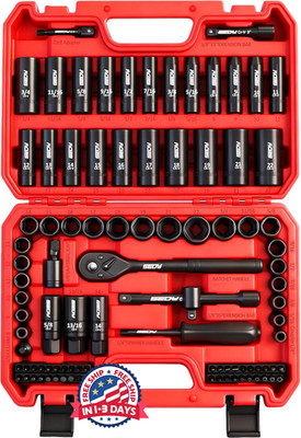 Juego de 29 Piezas de Dados de Impacto 1/2'', Estándar SAE (3/8''-1'') y Métric