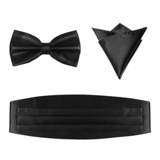 1set Men Cummerbund Bow Tie Pocket Square Formal Accessories for Tuxedos