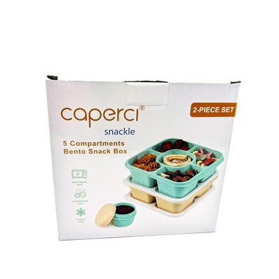 Caperci Snackle Bento Snack Box 5 Compartments 2-Piece Set Microwave Safe