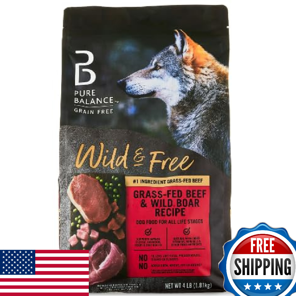 Pure Balance Grain-Free Wild & Free Grass-Fed Beef & Wild Boar Dry Dog Food