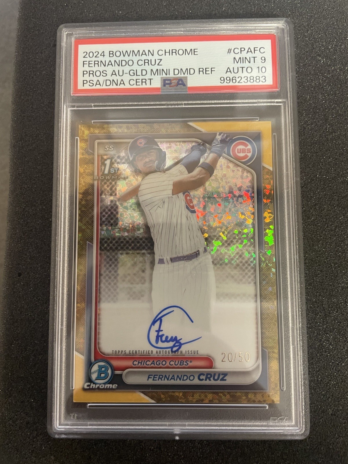 2024 Bowman Chrome 1st Ref Fernando Cruz Gold Mini-Diamond Auto 20/50 PSA 9