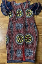 Women African Print Ankara Dress Short Sleeve Off Shoulder Midi Dress L