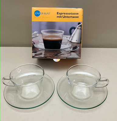 2 Jenaer Glas Espresso Tassen 100 ml mit Untertassen OVP