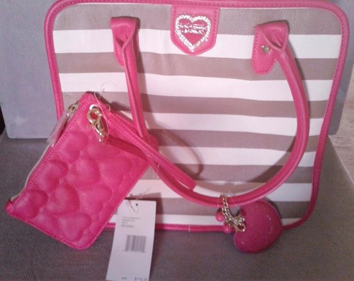 NEW Betsey Johnson Large Tote Purse Handbag w/ Cosmetic Wristlet & Charm SET - Bild 2 von 7