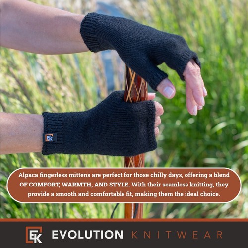 Alpaca Knit Fingerless Mittens - Super Soft Baby Alpaca - Made in the USA - Picture 15 of 80