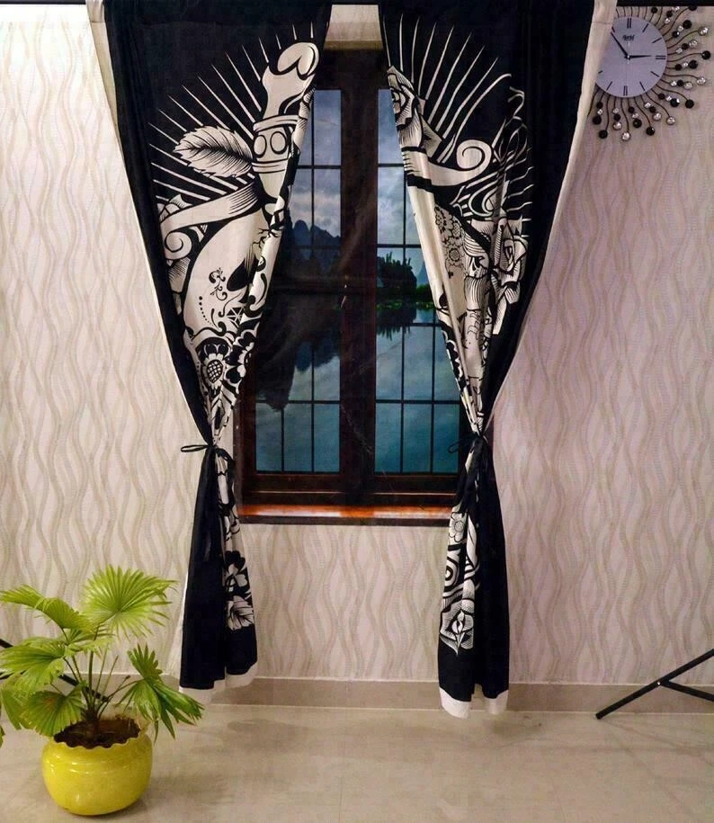 Tapiz bohemio calavera ventana cortina hippie mandala pared colgante cortinas de pared Foto 2 de 3