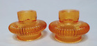 Vintage Amber Glass Ribbed Two Sided Candle Holders 2-1/4" x 3". Stackable
