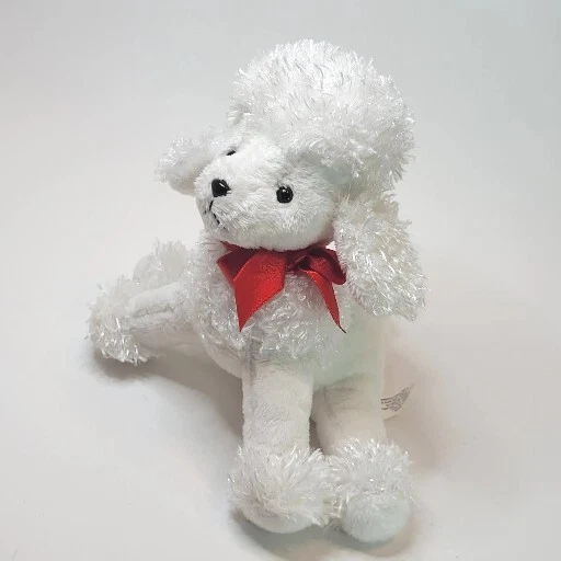 Caniche de San Valentín Peluche Blanco con Corazón Rojo en la Oreja y Arco Rojo 6" Regalo Foto 4 de 4