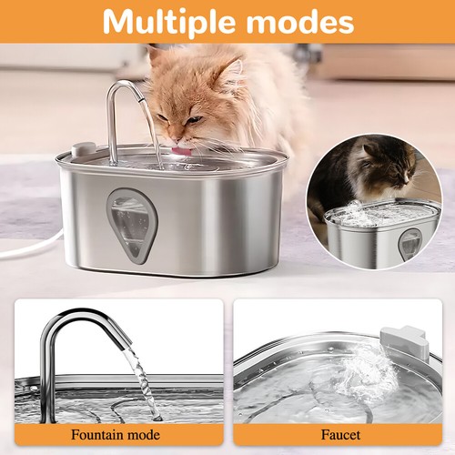 304 Stainless Steel Water Fountain Pet Dog Cat Drinking Dispenser Filter Feeder - Picture 7 of 19