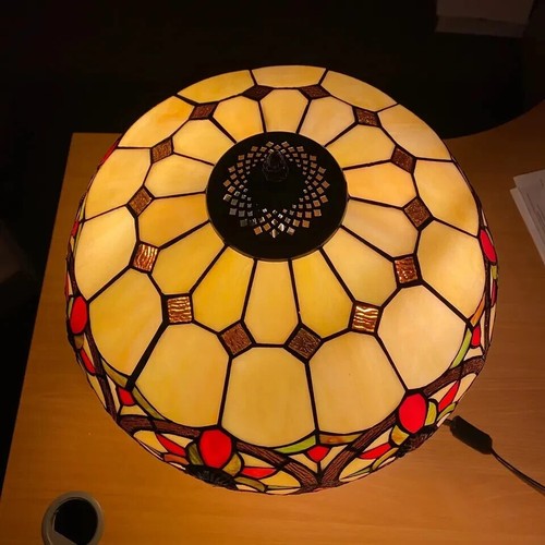 Real Stained Glass Handcrafted Large Tiffany Style Table Lamp 16" Wide - Picture 7 of 13