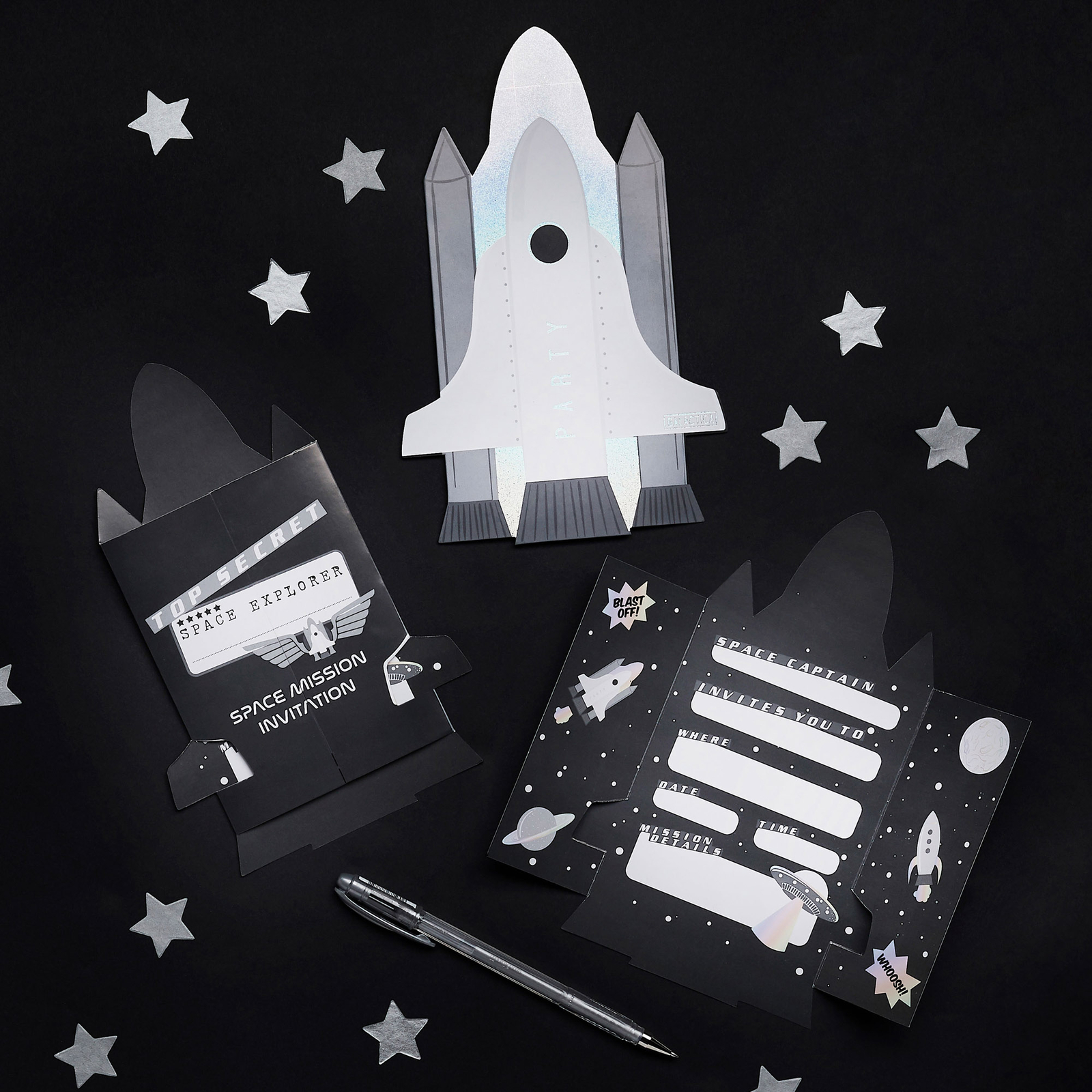 Outer Space Party Invitations Rocket Shaped Top Secret Space Mission Invites x10