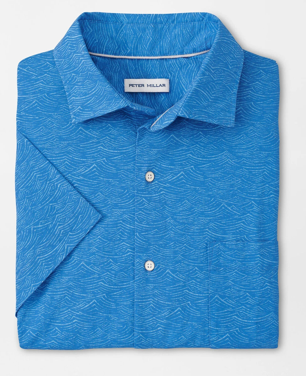NEW MENS PETER MILLAR GOLF S S SEA SWELL COTTON STRETCH SPORT DRESS Shirt MEDIUM