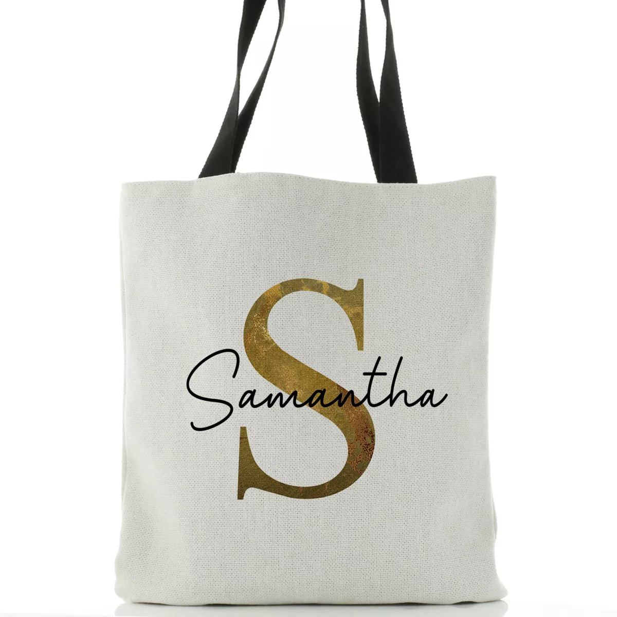 Personalised Initial Tote Bag with Name Text Custom Shopping Bag with Zip Pocket