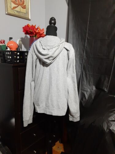 Adidas Women's Hoodie Full Zip Gray Blue Stripe Size Large Drawstring Fleece - Picture 8 of 10