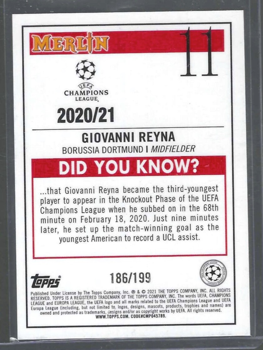 2020-21 Topps MERLIN Giovanni Reyna グリーン 2020-21 Giovanni Reyna PSA 9 Topps Merlin Chrome UCL Green