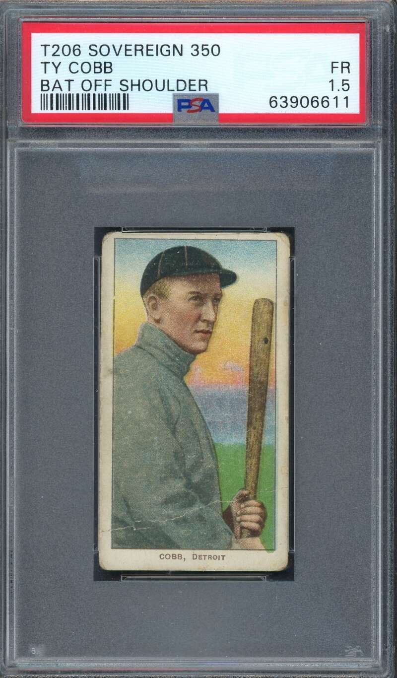 1909 T206 Sovereign 350 (Apple Green) Ty Cobb (Bat OFF Shoulder) PSA 1. 63906611