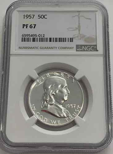 1957 NGC PF67 Silver Proof Franklin Half Dollar 50c 90% Silver White Label