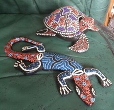 Hand Painted Aboriginal Turtle Trinket Pot + Lizard