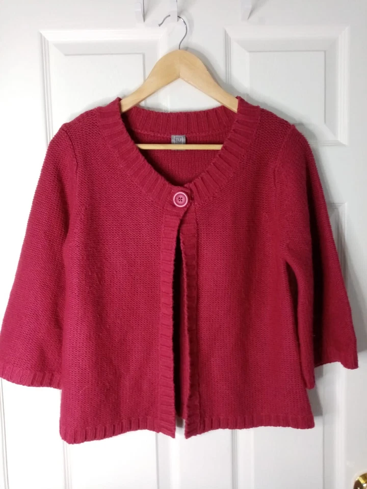 TU Size 14 Fuchsia Pink Acrylic Cardigan Sweater with 3/4 Sleeves - Image 2 of 4