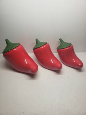 Storyteller Arts by Rachel Elizondo Red Chili Pepper Cookie Jar Canister 3pc Set